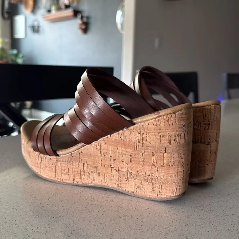 Blowfish Brown Cork Wedge Sandals